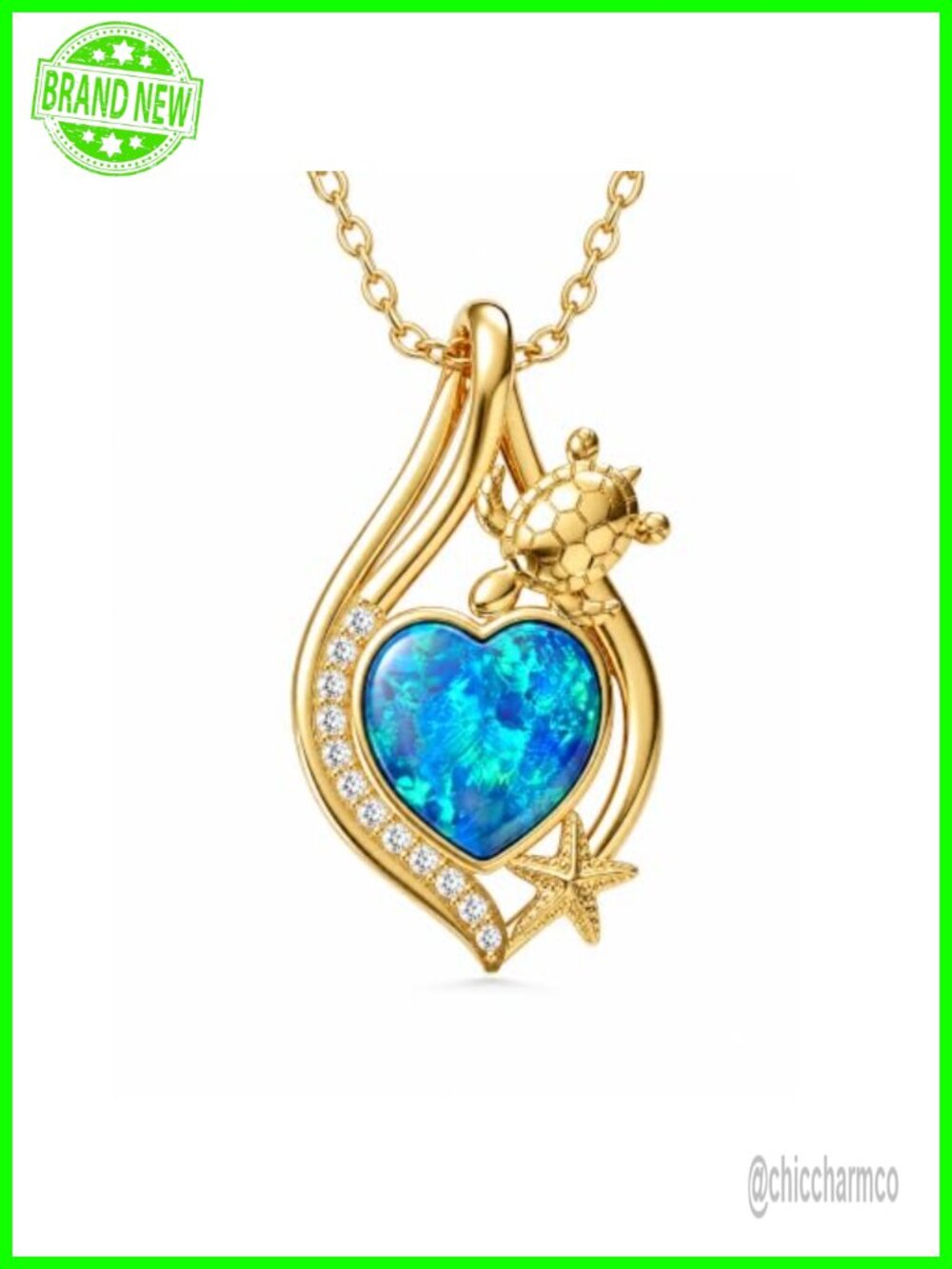 14K Gold Plated Opal Turtle Necklace for Women